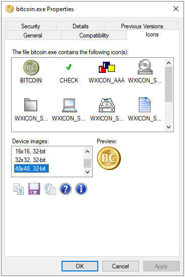 Bitcoin icon properties