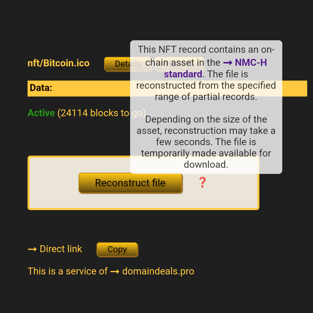 nft/Bitcoin.ico - The Bitcoin icon of the alpha release fully minted on-chain on the Namecoin blockchain in the NMC-H standard